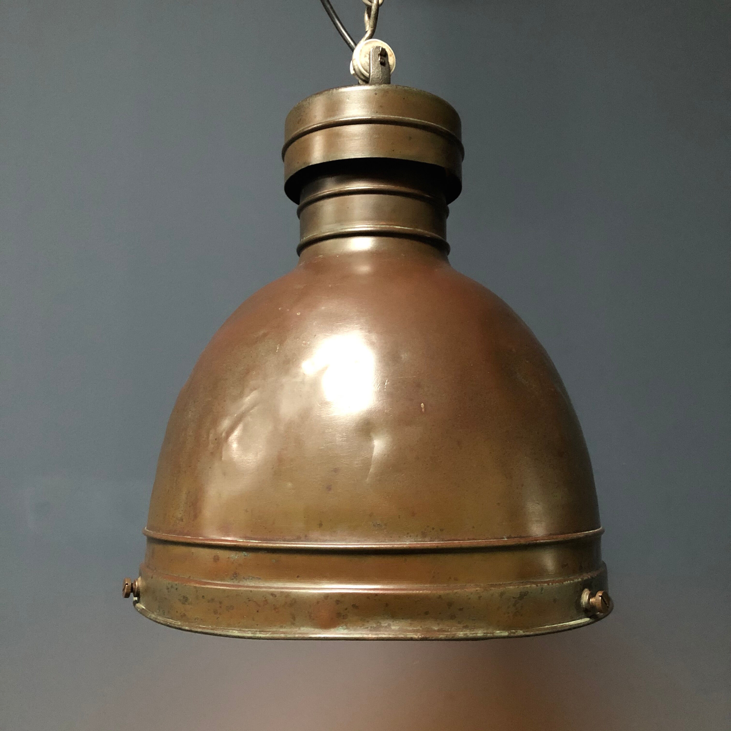 Old copper industrial church pendant light, Dutch 1930