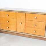 Comò in radica di betulla, con maniglie in ottone, 1950