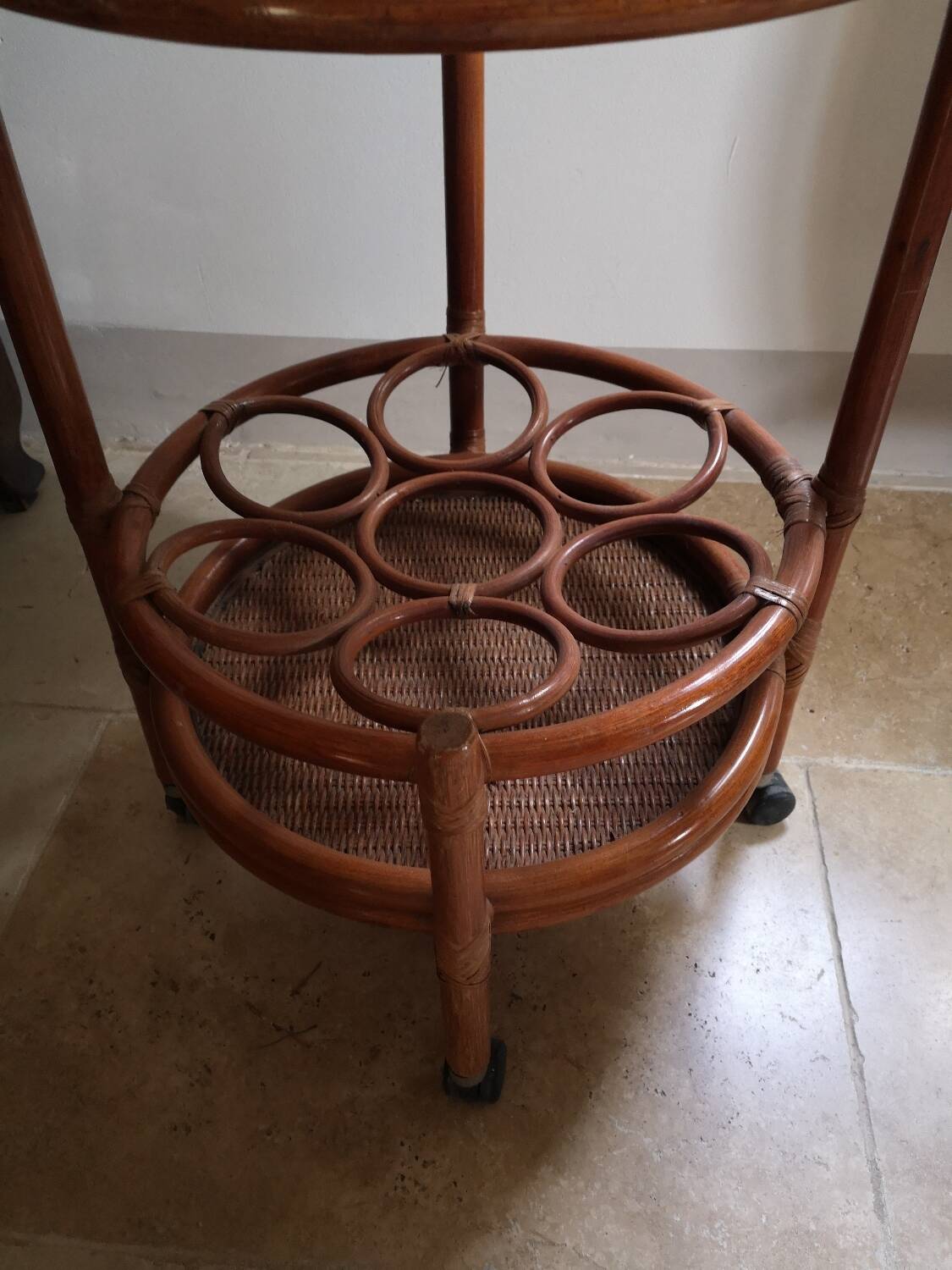 Rattan castor trolley