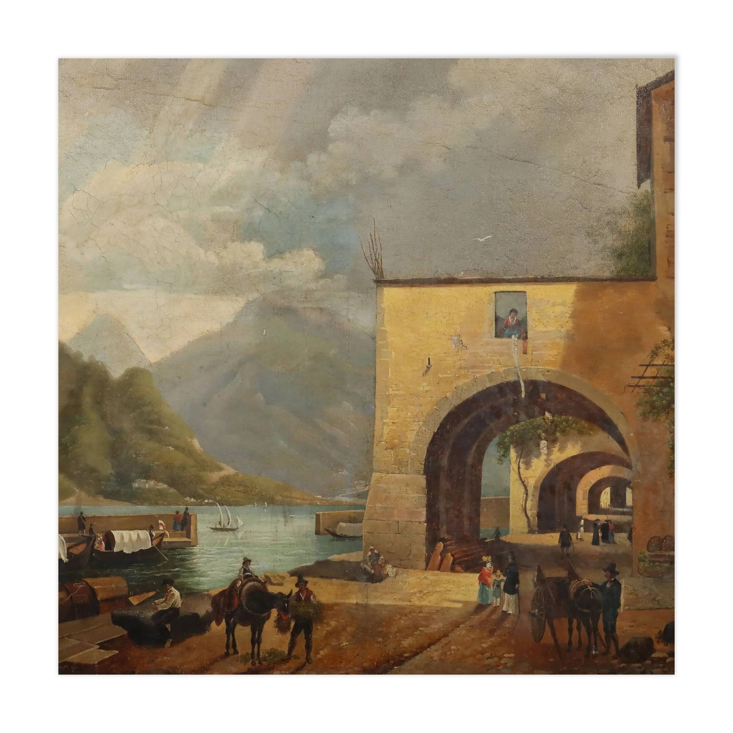 Old painting signed by Giuseppe Canella Lecco Pier 1837