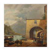 Old painting signed by Giuseppe Canella Lecco Pier 1837