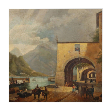 Peinture ancienne signée Giuseppe Canella Lecco Pier 1837