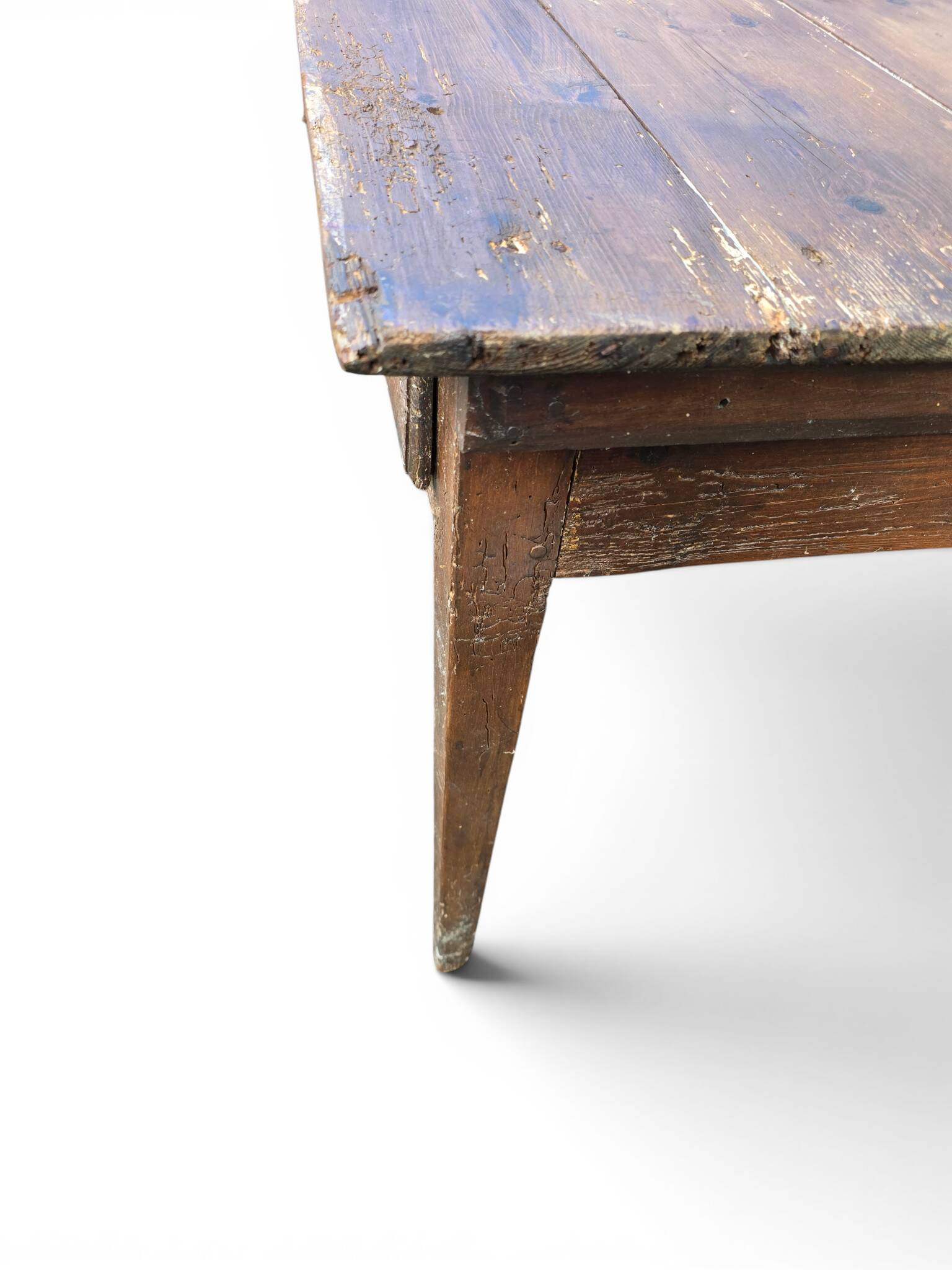 Ancienne table de ferme en bois massif à deux tiroirs