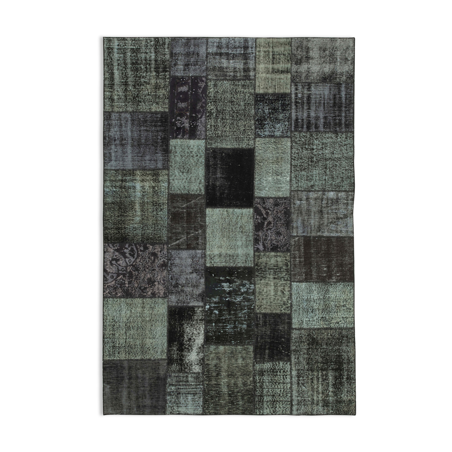 Hand-knotted oriental overdyed 198 cm x 300 cm black patchwork carpet