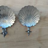 Pair of vintage silver-plated scallop shell wall candle holders