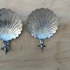 Pair of vintage silver-plated scallop shell wall candle holders