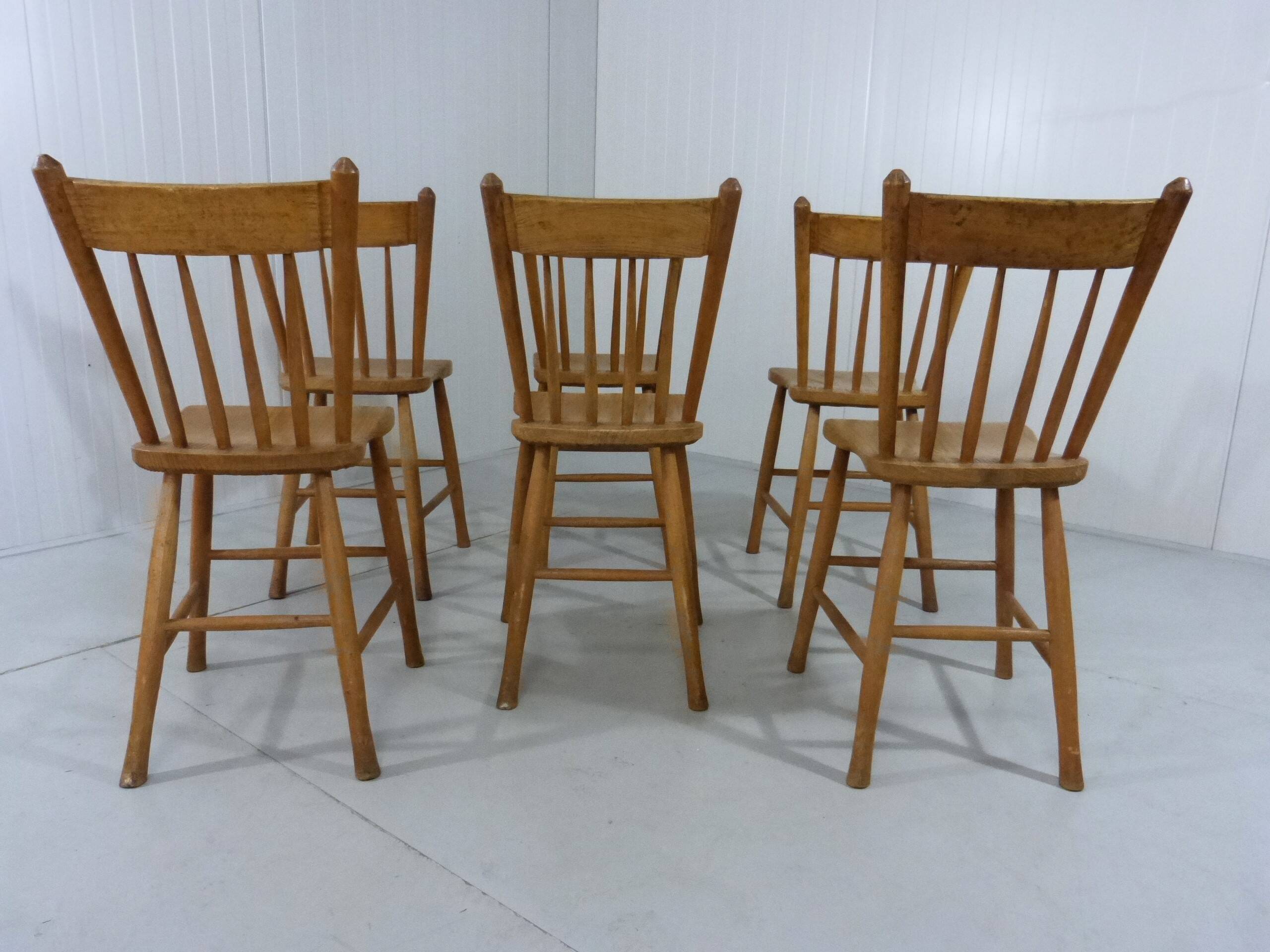 Set of 6 Antique Rustic Wooden Dining Chairs 1900