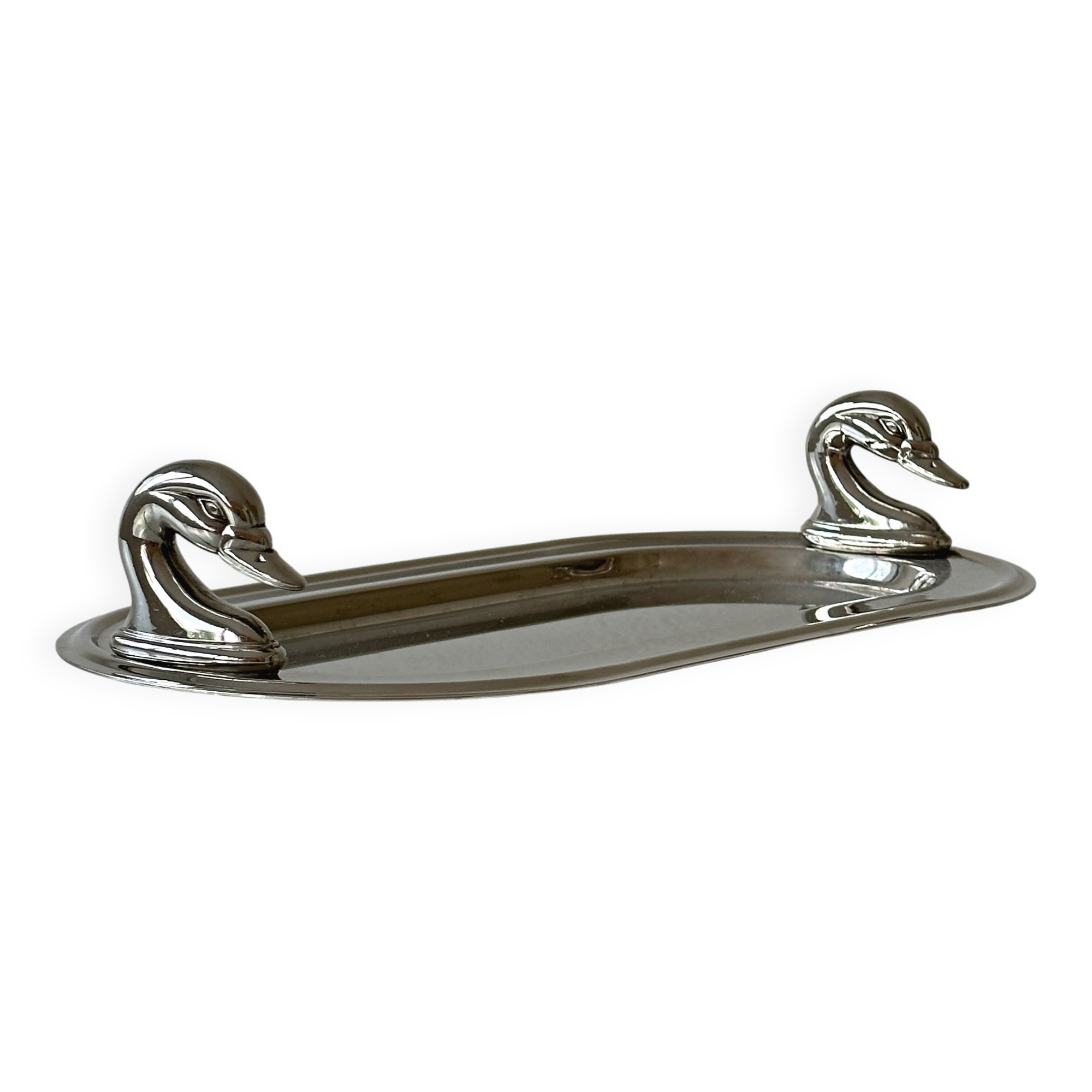 Metal dish with goose head handles serving tray