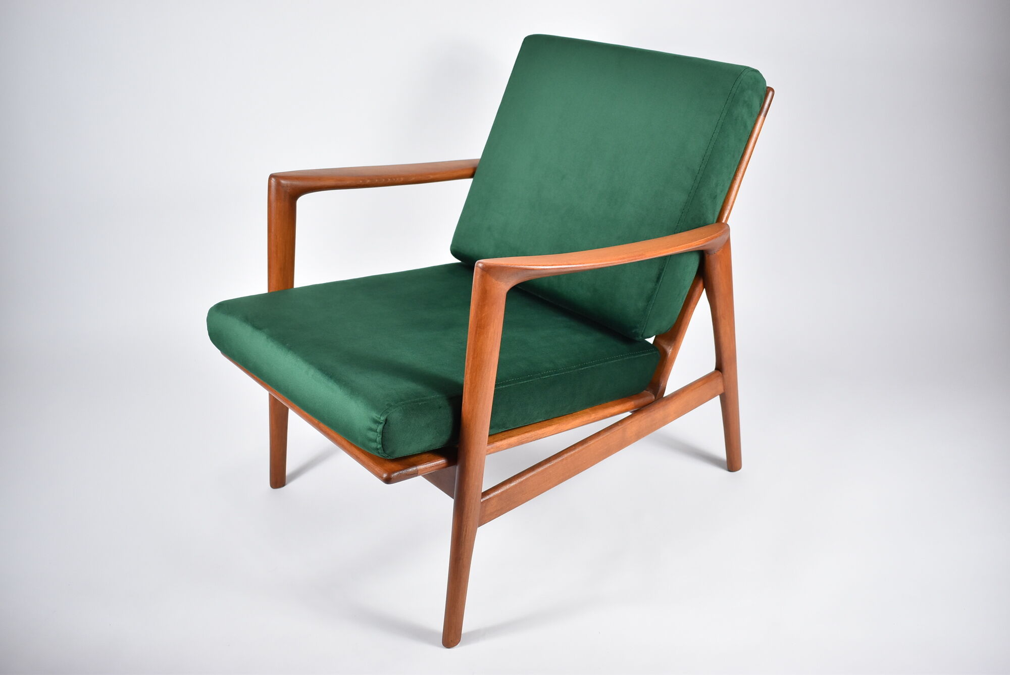 Scandinavian armchair "Stefan", restored, 60s, green bottle velvet
