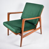 Scandinavian armchair "Stefan", restored, 60s, green bottle velvet