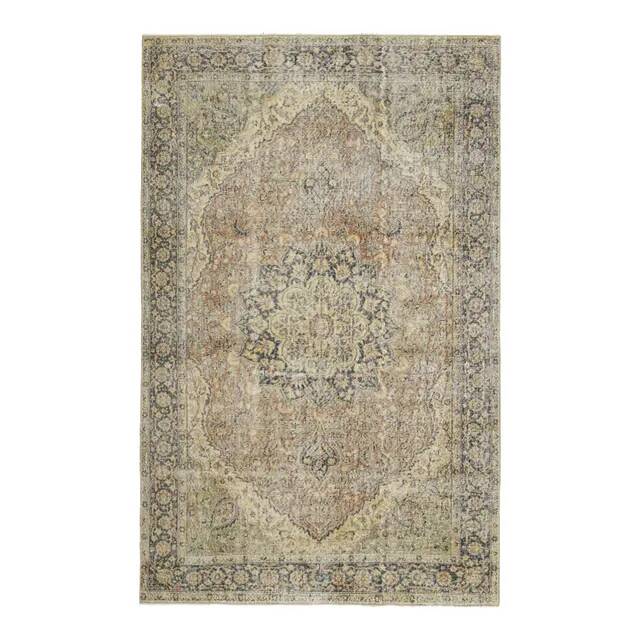 Tapis vintage turc Oushak fait main en laine et coton, années 1970