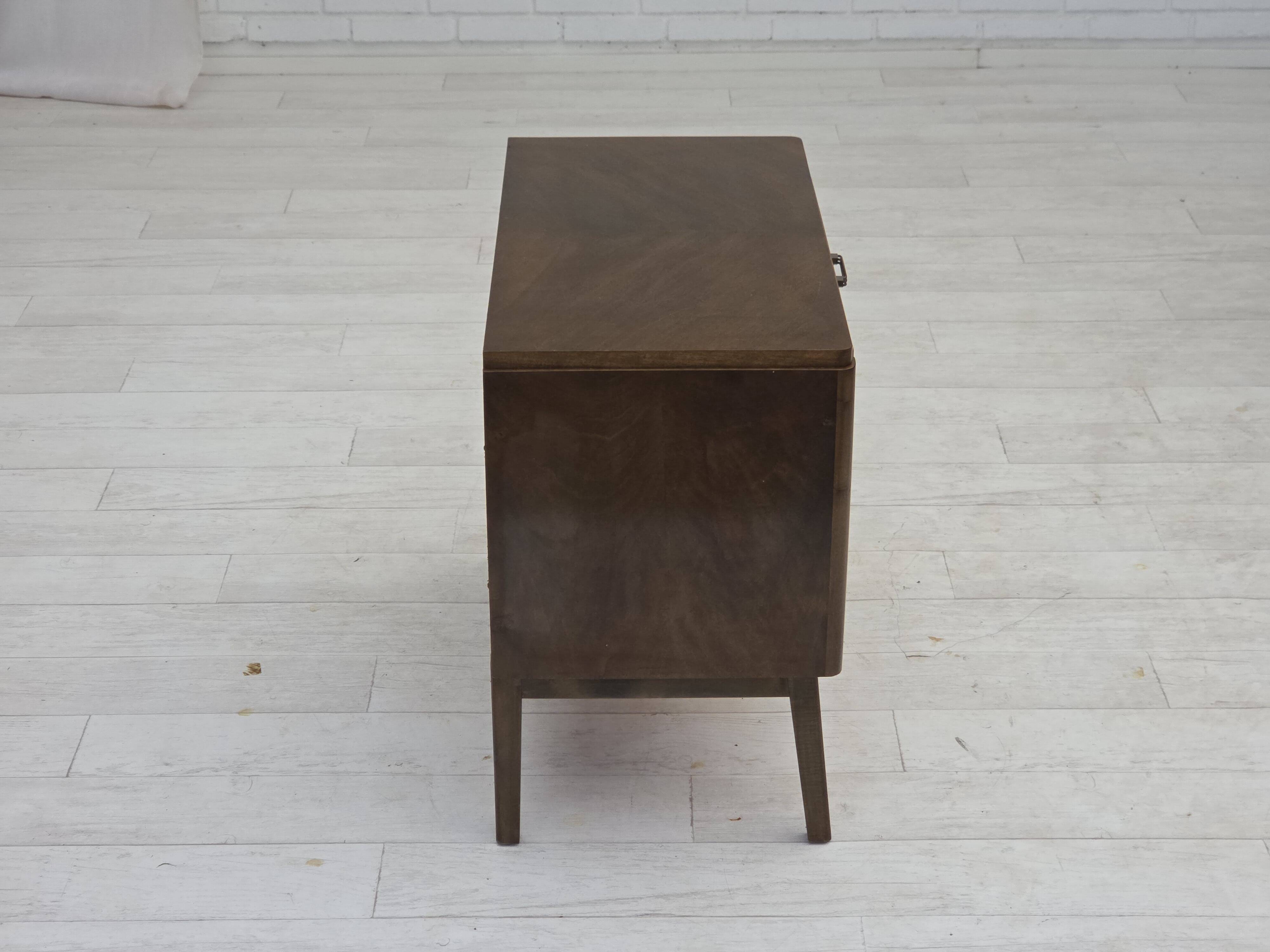 1960s, Danish radio/TV commode, laqered ash wood, wood marquetry door.