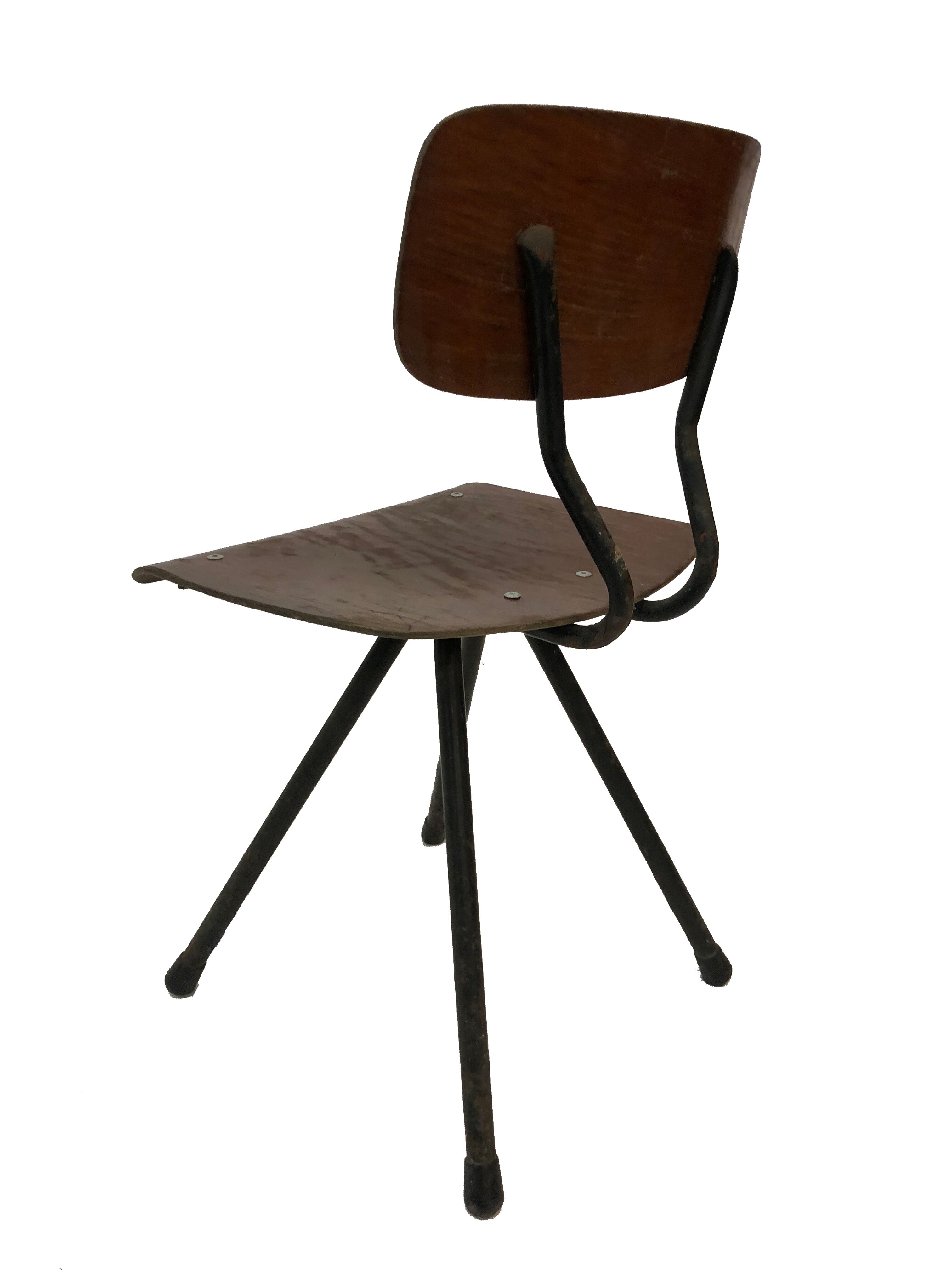 Vintage industrial children's chair, school chair, Dutch design