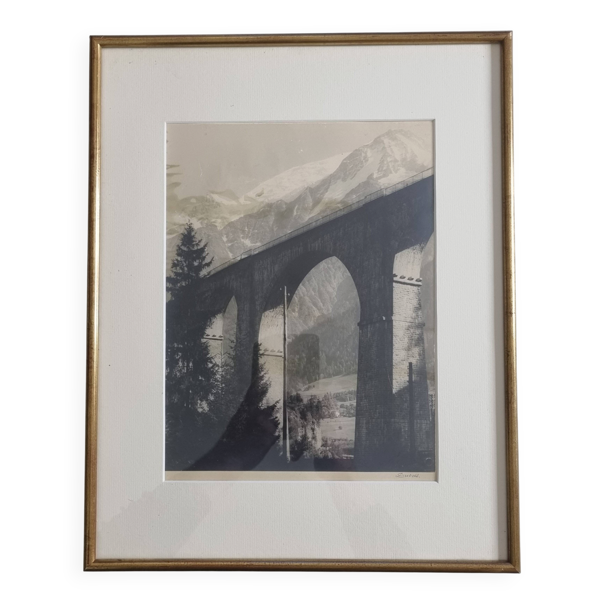 Photo of the Sainte-Marie viaduct, Les Houches, Mont-Blanc, signed Dubois, 35 x 44 cm.