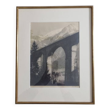 Photo of the Sainte-Marie viaduct, Les Houches, Mont-Blanc, signed Dubois, 35 x 44 cm.