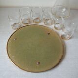 Old glass carafe liquor service with gilding vintage ice mirror tray