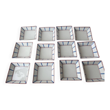 Set of 12 Basque deep plates in porcelain – white, red and blue