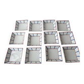 Set of 12 Basque deep plates in porcelain – white, red and blue