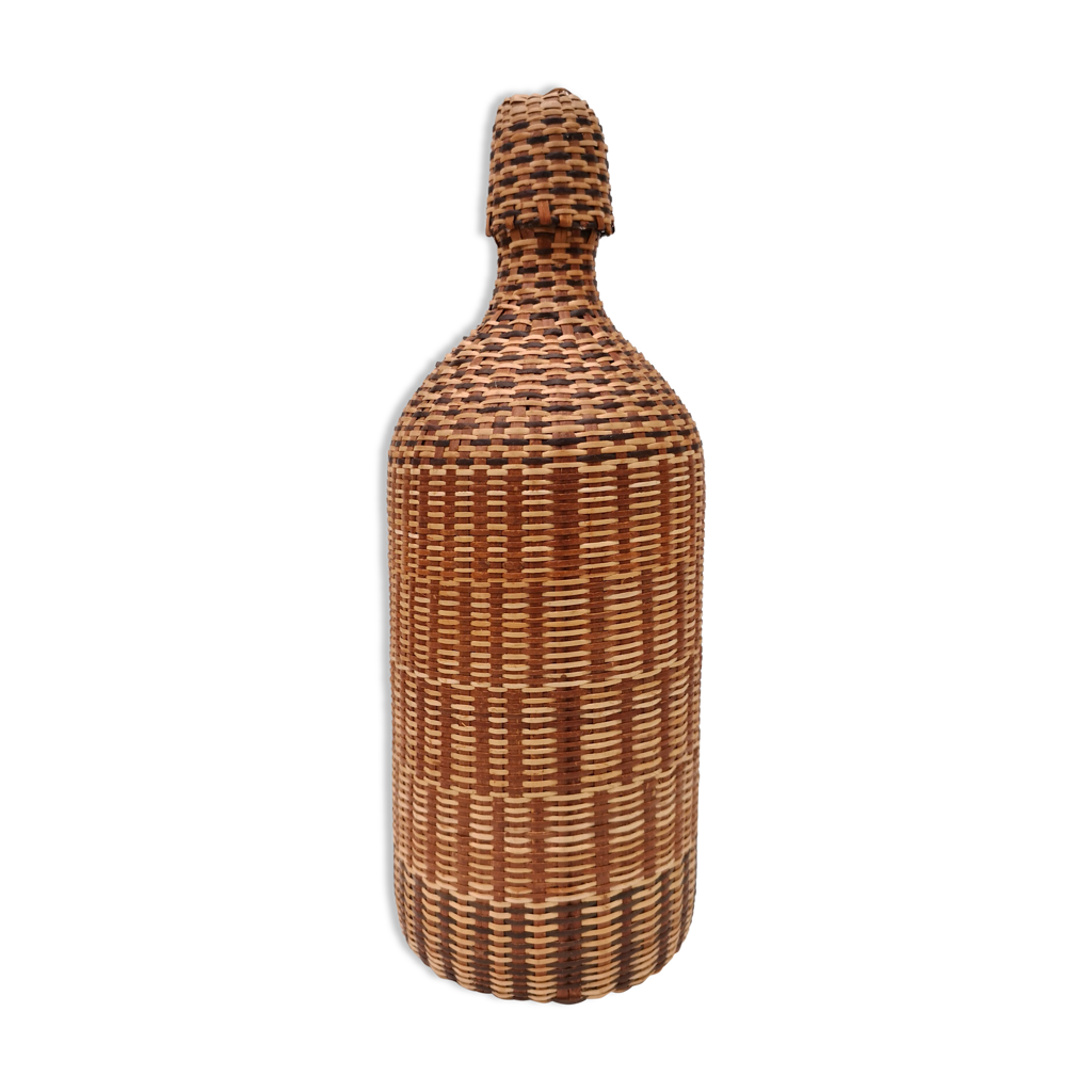 Vintage bottle in braided straw Selency