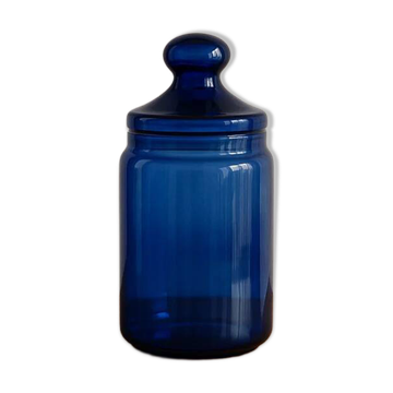 Bonbonnière, bocal hermétique en verre bleu cobalt – France