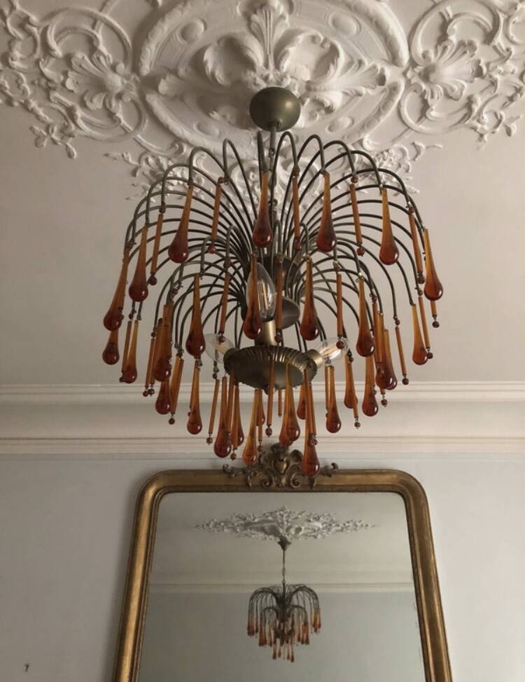 Vintage 1970s brass and Murano glass chandelier