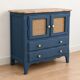 Small renovated vintage buffet in blue from Vosges, Libéron and caning – 2 doors, 2 drawers