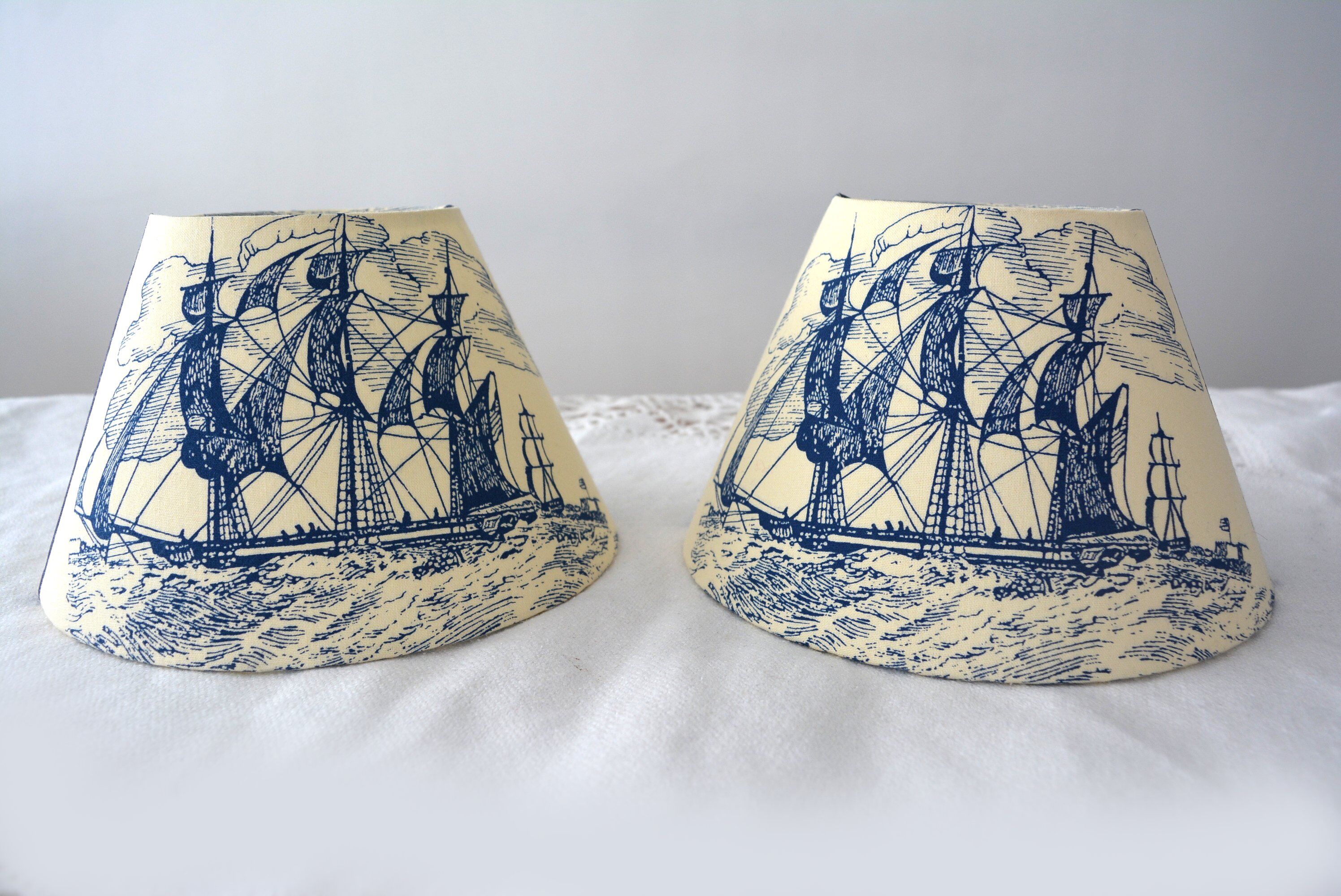 Lot de 2 abat-jour, toile jouy deco Marine