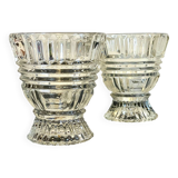 Pair of vintage geometric semi-crystal vases