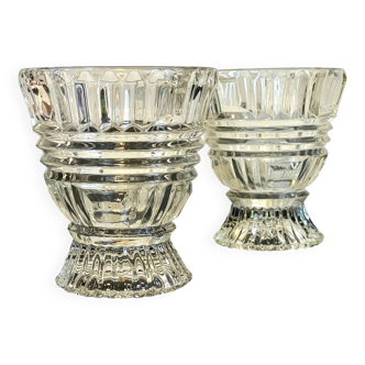 Pair of vintage geometric semi-crystal vases