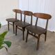Set of 3 Vintage Wooden Dining Chairs with Brown Leather Seats / Mid-Centur