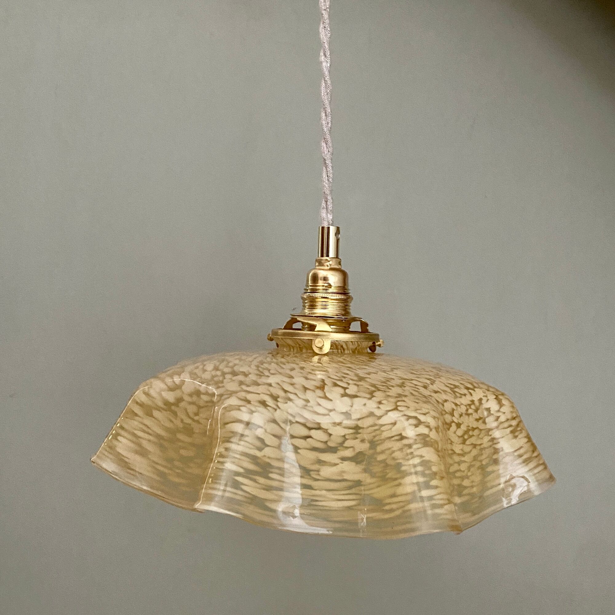 Vintage lampshade pendant light in pale yellow Clichy glass