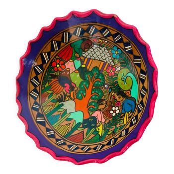 Assiette en poterie scène de village Mexicain