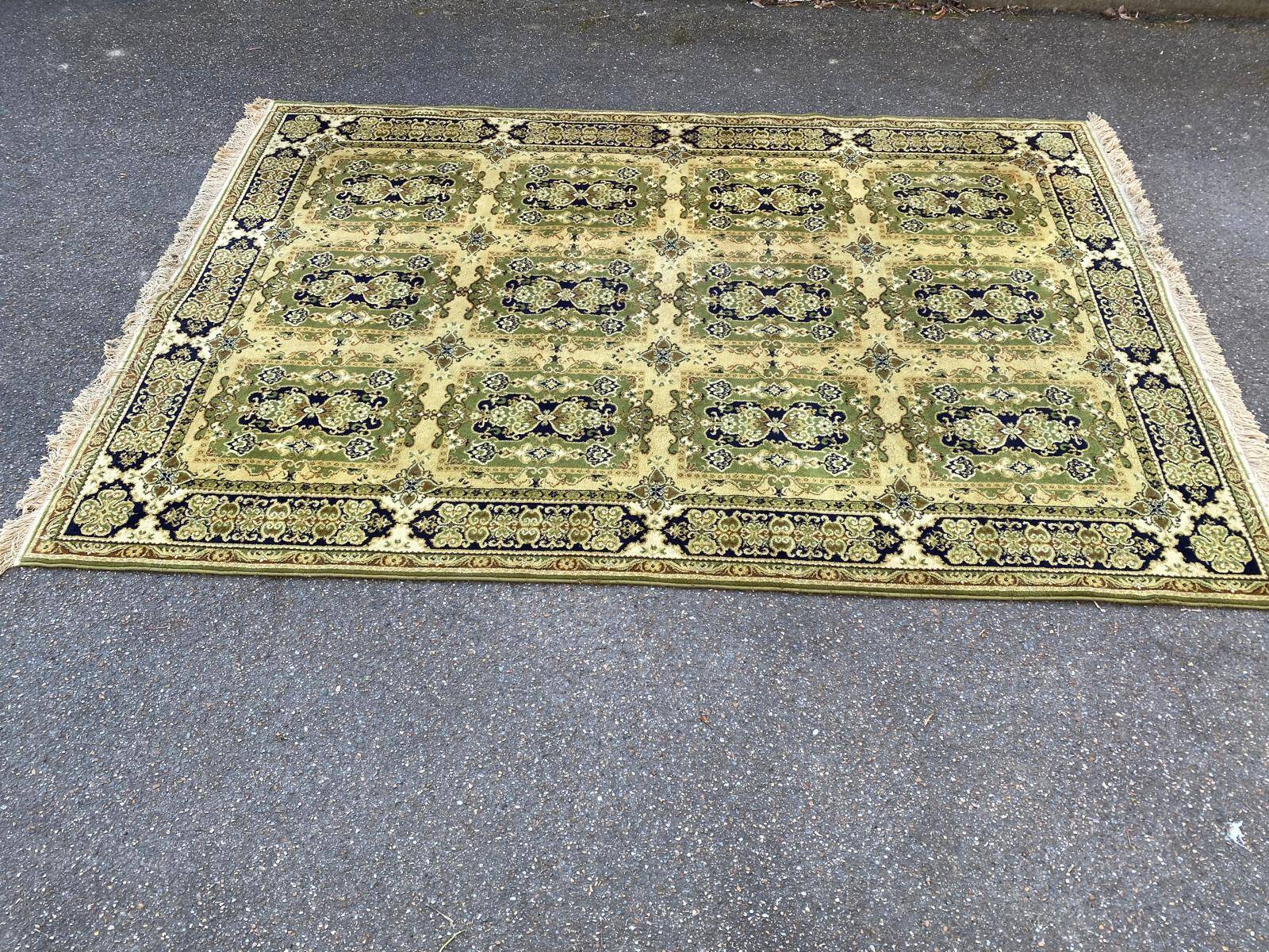 Tapis oriental en laine épaisse velours Sion or et vert 200x300