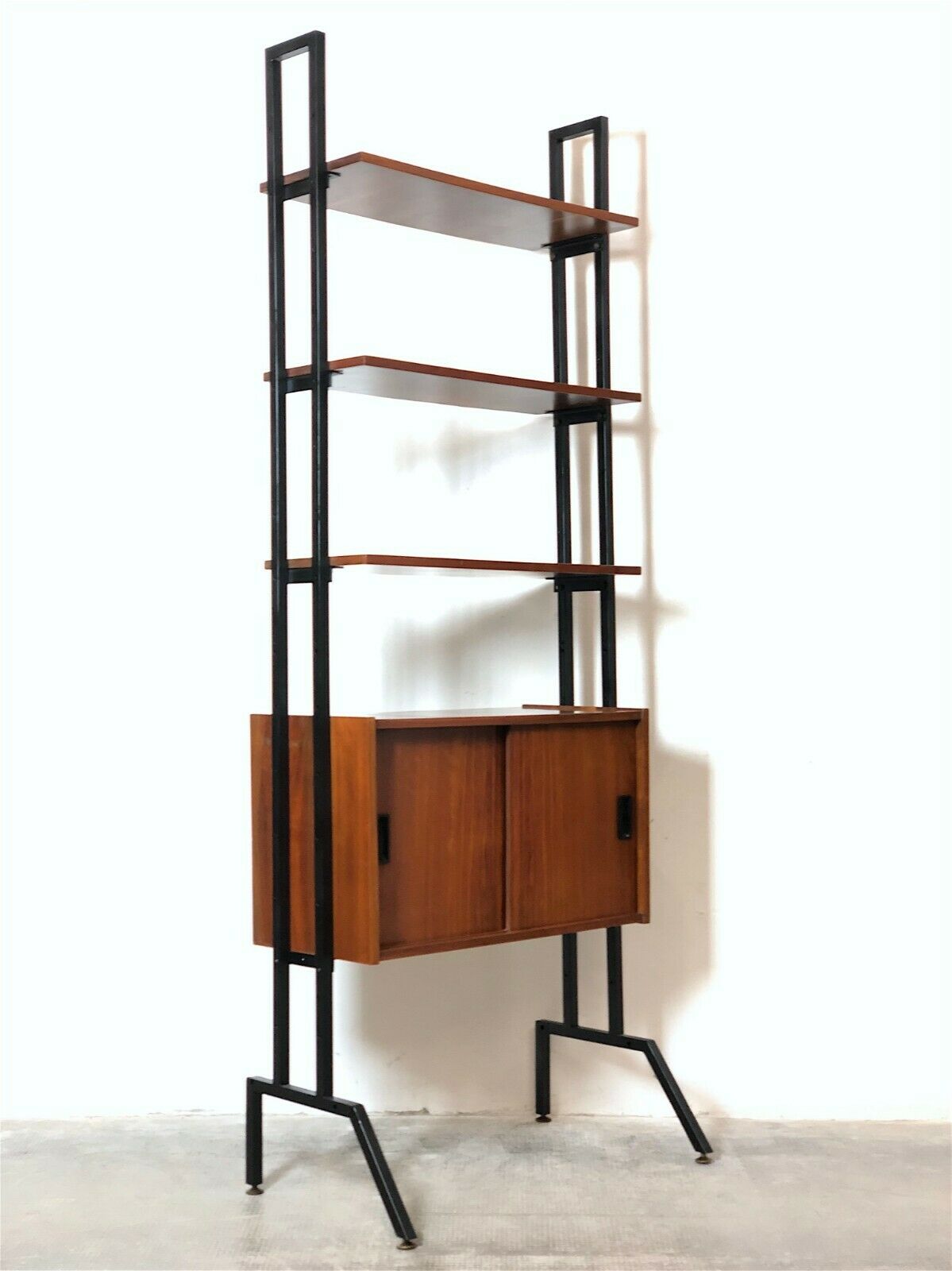Modular storage cabinet and teak bookcase. Italy, 60s