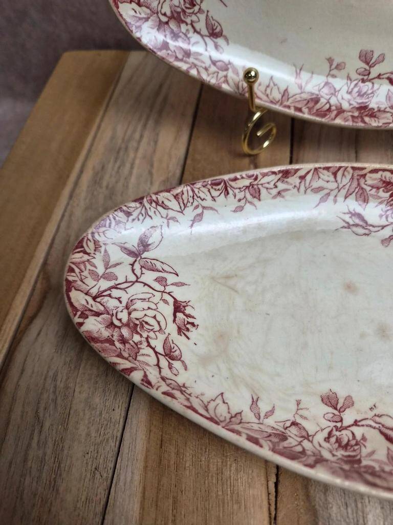 Set of 2 antique Gien Floréal ironstone dishes.