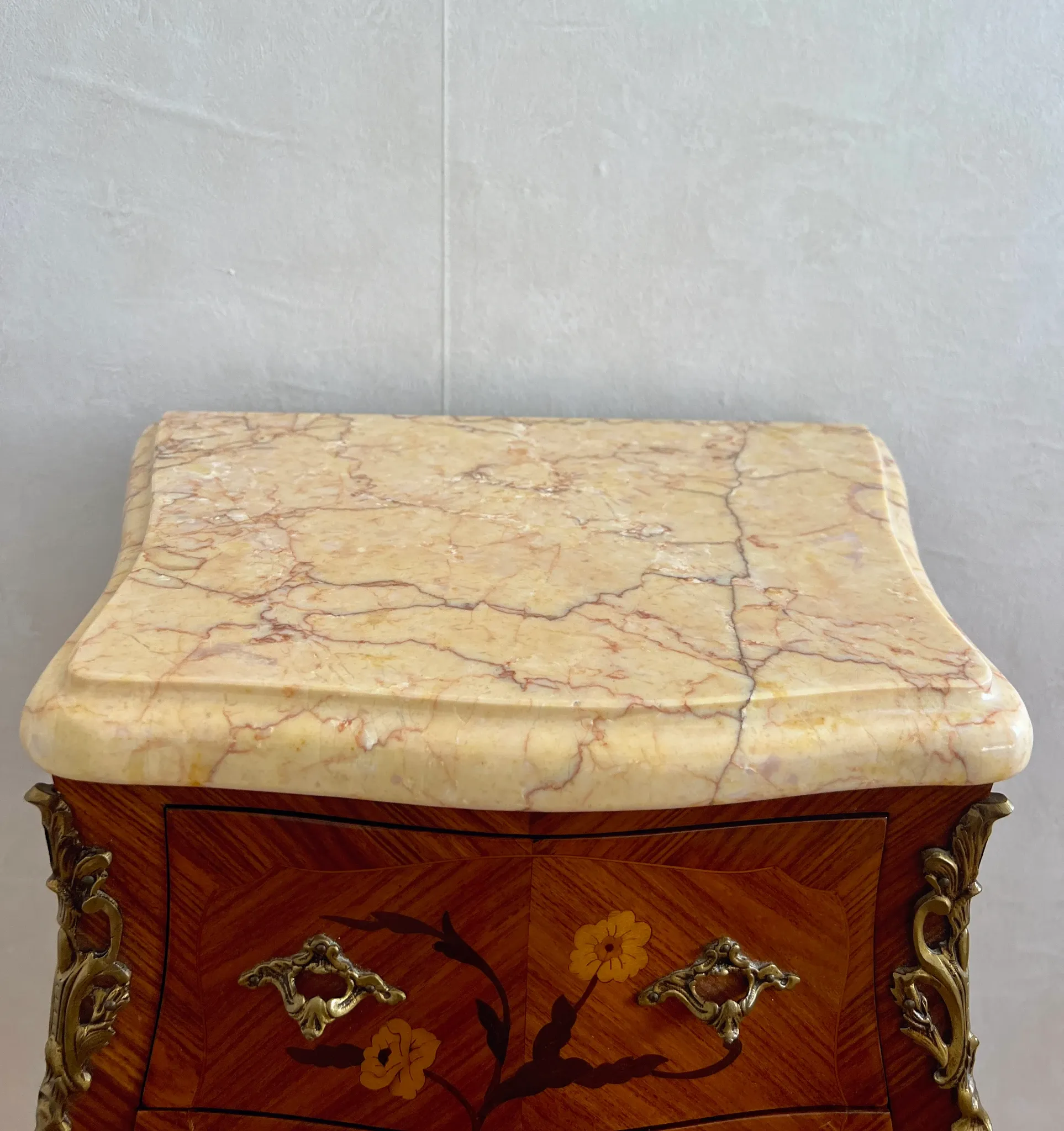 Vintage Marble Top Nightstand, Louis XV French Bedside Table