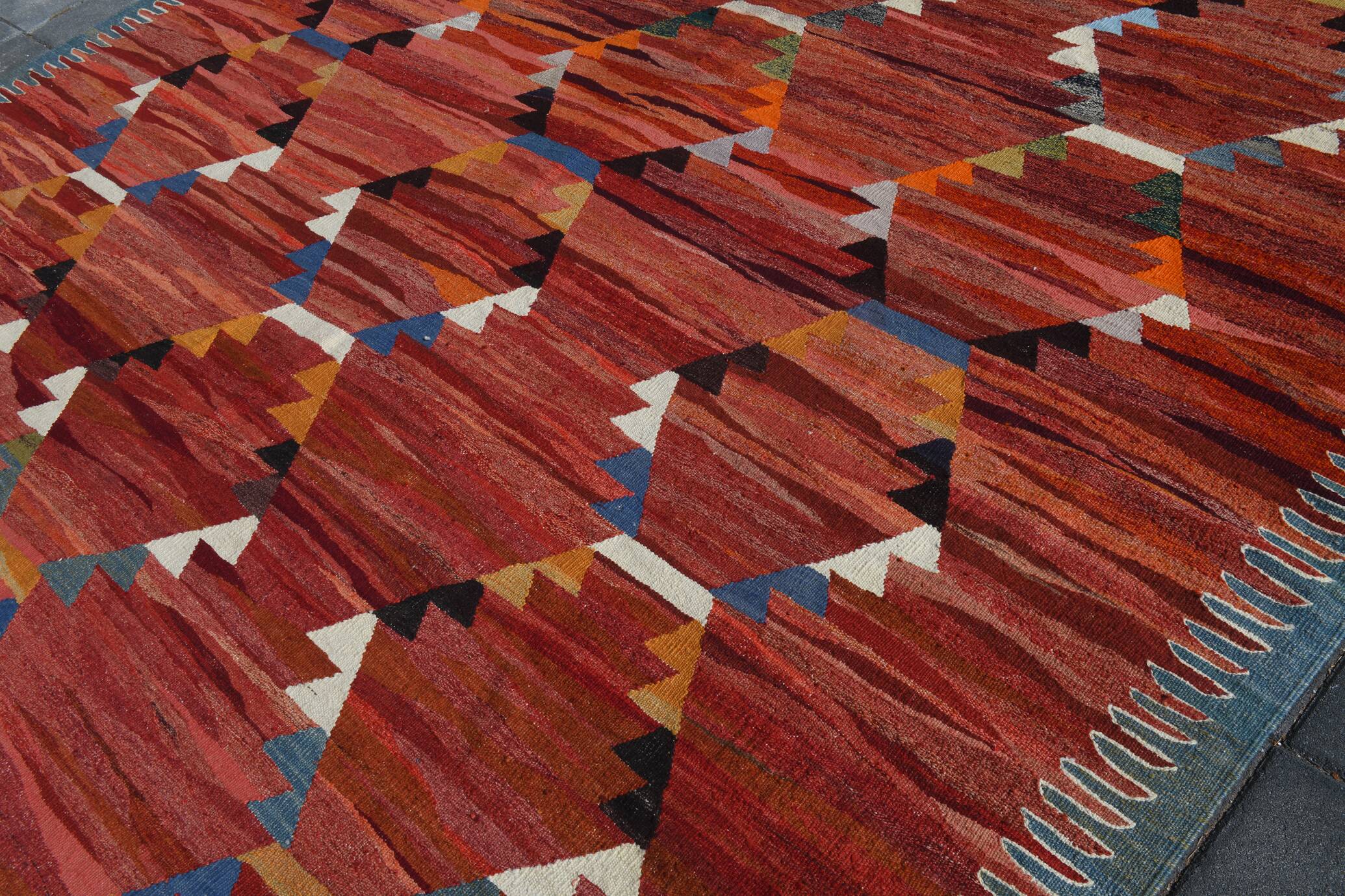 Turkish Wine Red Handmade Wool Kilim Rug, 312x407Cm
