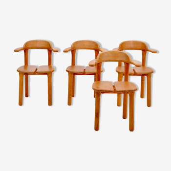 Set of four modern mid-century Scandinavian rustic dining chairs