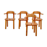Set of four modern mid-century Scandinavian rustic dining chairs