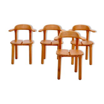 Set of four modern mid-century Scandinavian rustic dining chairs