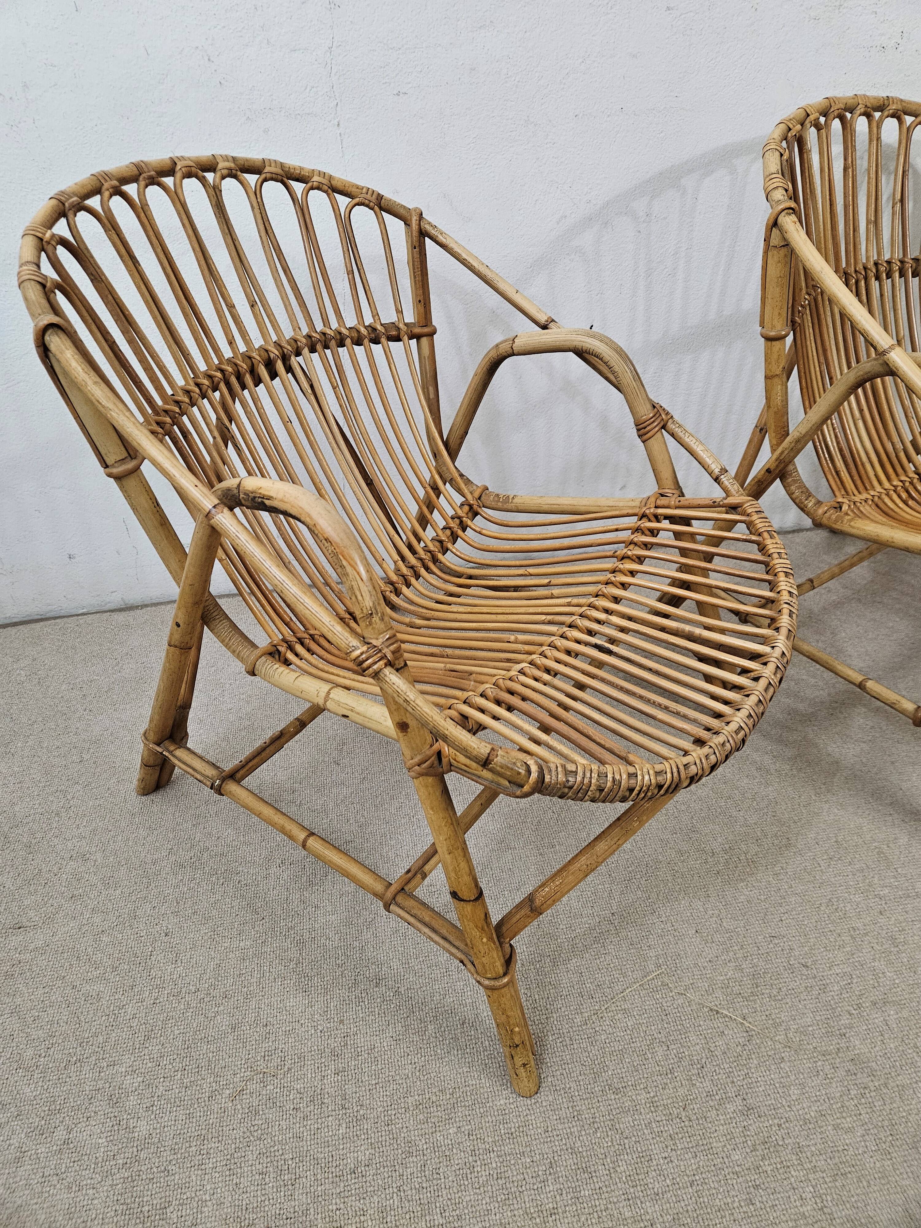 Vintage wicker basket armchairs