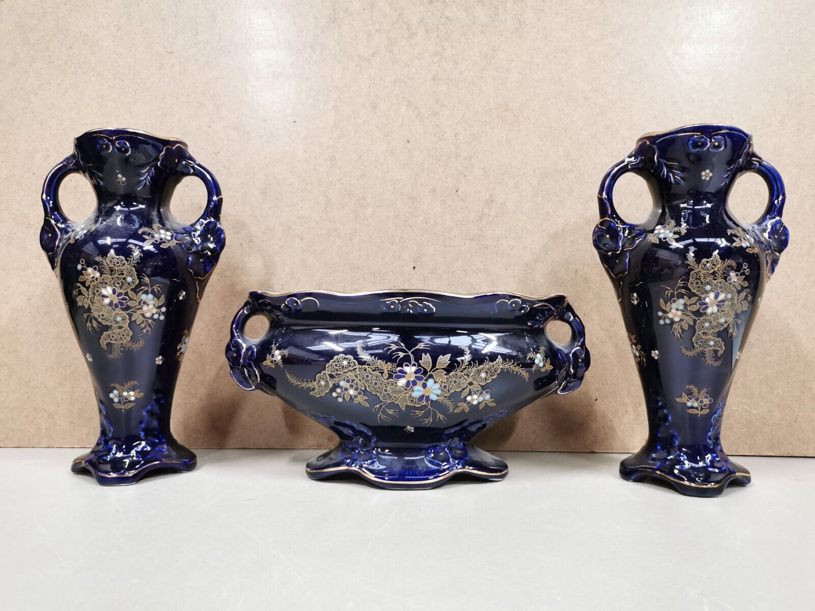 Pair of Vases + Art Nouveau Planter Barbotine De Bruyn FIVES LILLE