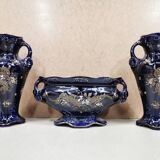 Pair of Vases + Art Nouveau Planter Barbotine De Bruyn FIVES LILLE