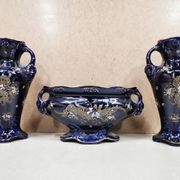Pair of Vases + Art Nouveau Planter Barbotine De Bruyn FIVES LILLE
