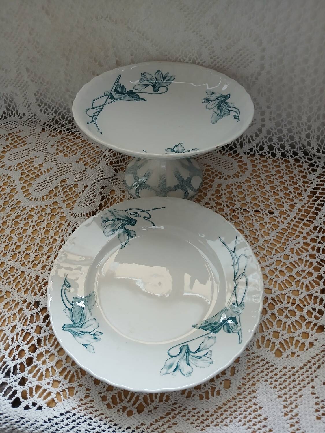 2 antique ironstone compote dishes