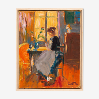 Jeune Femme au soleil du matin, Huile sur toile, 44 x 54 cm