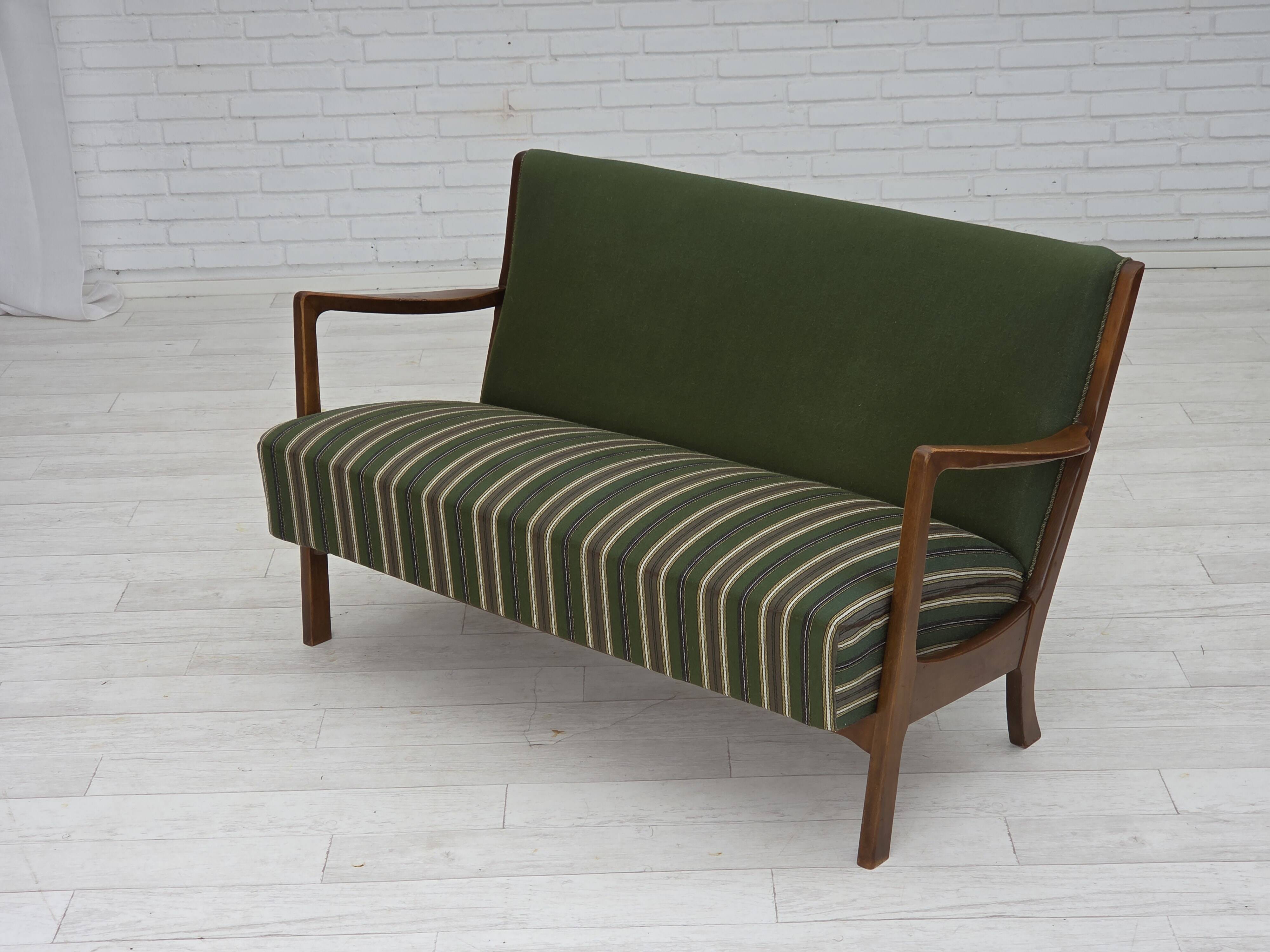 1960s, Danish 2-seater sofa, furniture wool, beech wood, original.