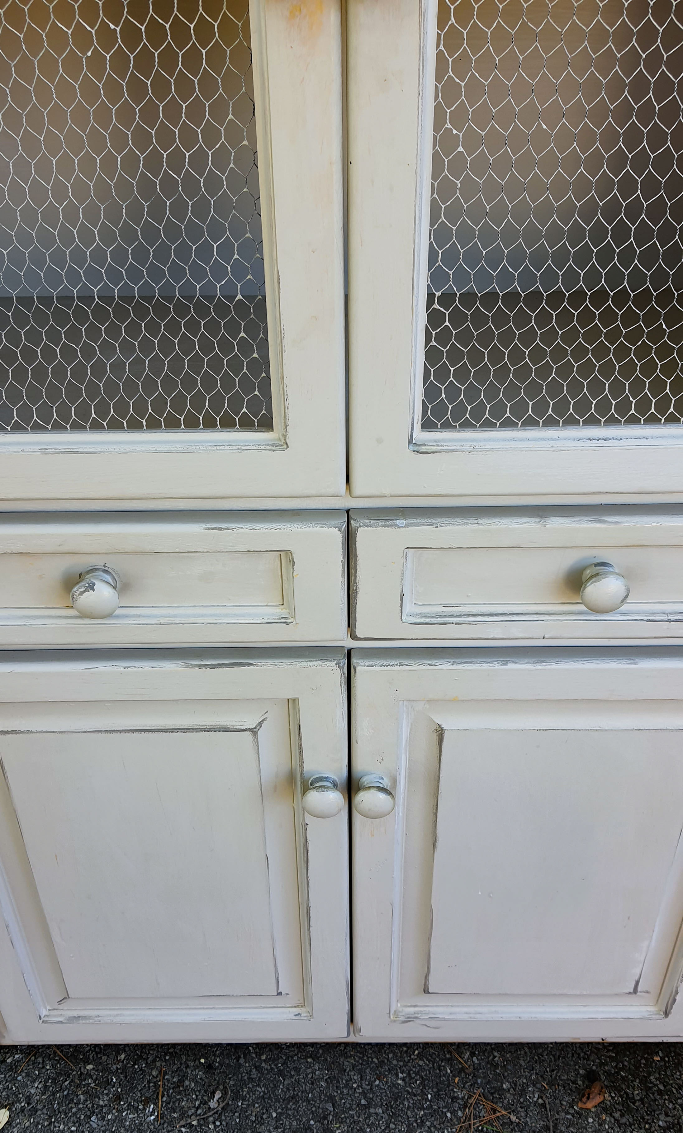 Large taupe gray chicken coop buffet