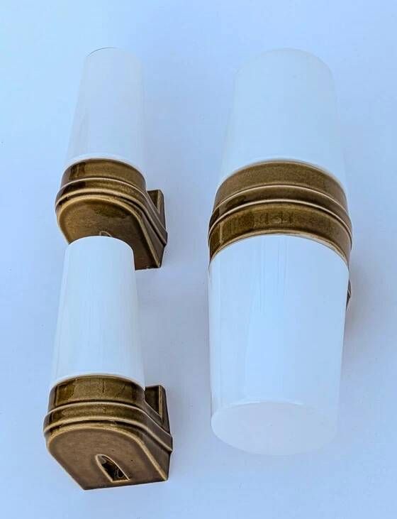 3 ochre porcelain wall sconces from the 1960s (models 6065 and 6080) by Sigvard Bernadotte for Ifö.