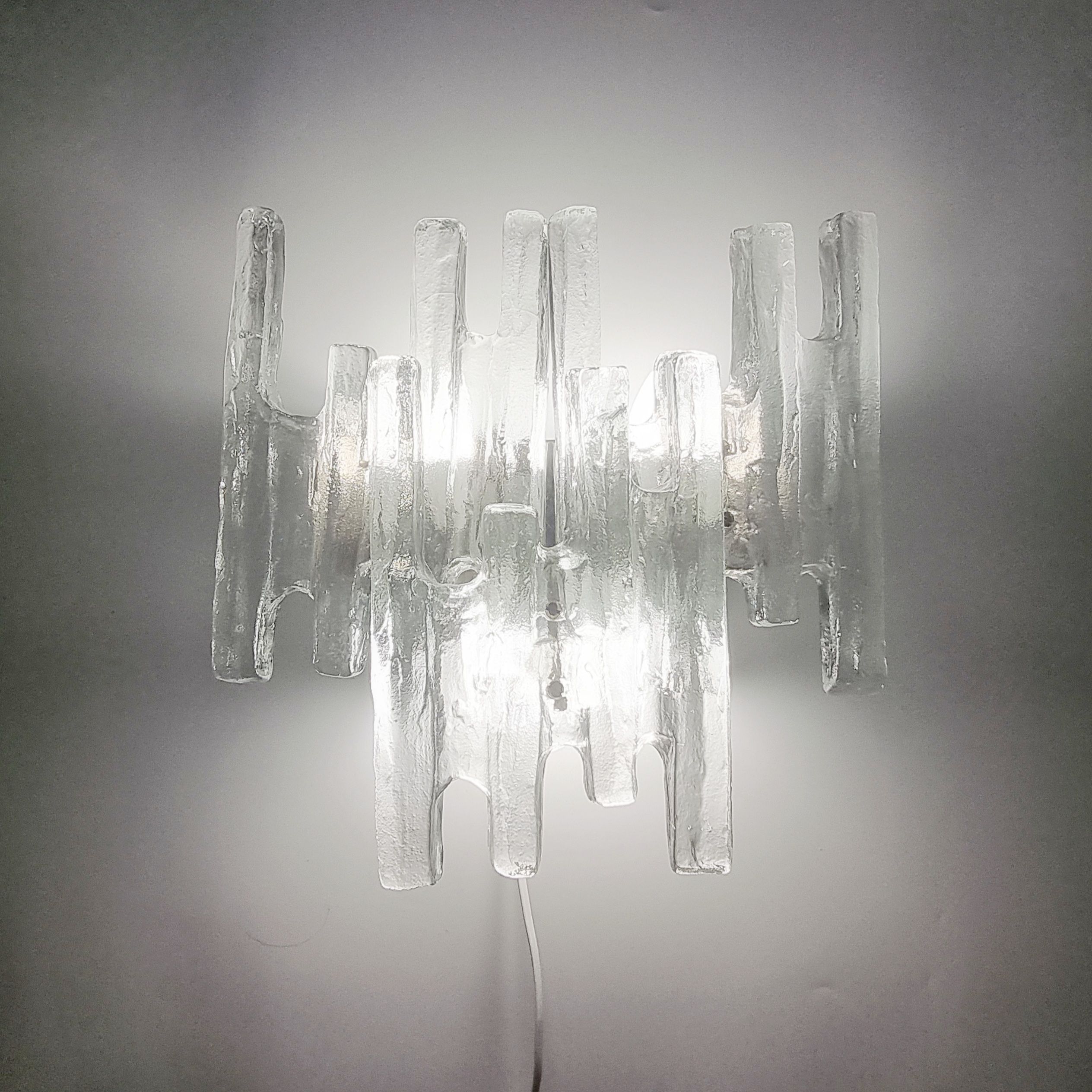Hollywood regency ice glass sconce by J. T. Kalmar for Kalmar Franken, 1960s